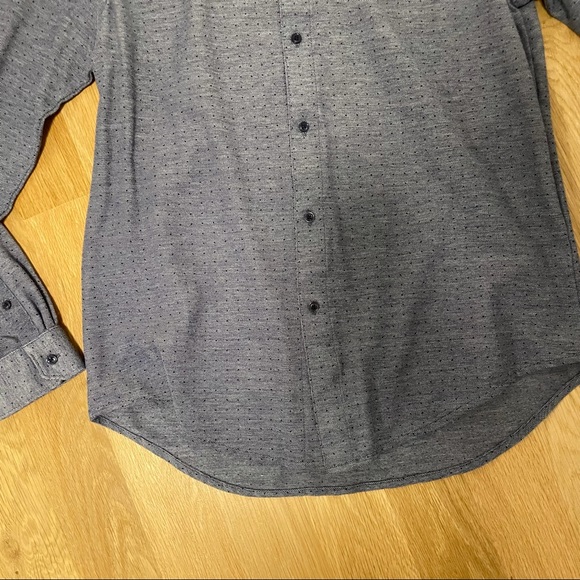 ZARA Chambray Polka-Dot Button-Up Collared Shirt L Long-Sleeve Blue Slim Fit - Picture 7 of 8